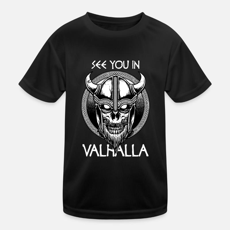 Wikinger Valhalla Spruch Totenkopf Geschenk Kinder Funktions-T-Shirt