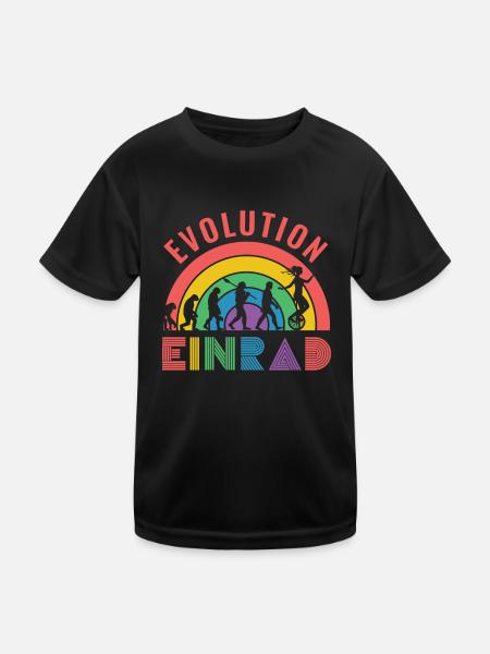 Einrad Evolution Geschenk - Kinder Funktions-T-Shirt - Schwarz - Vorne