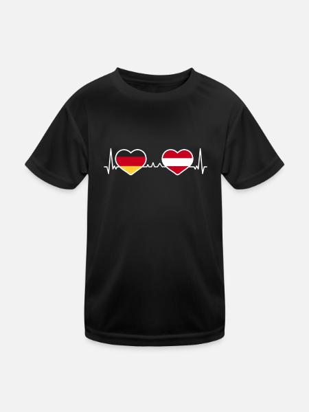 Deutschland Österreich Herz Liebe Herzlinie - Kinder Funktions-T-Shirt - Schwarz - Vorne
