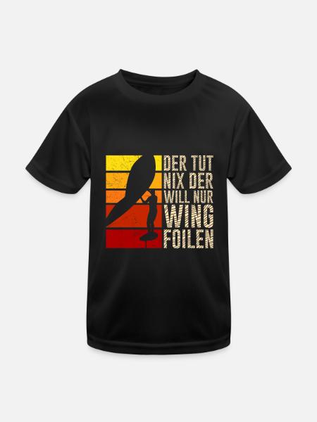 Der will nur Wing Foilen Wing Surf - Kinder Funktions-T-Shirt - Schwarz - Vorne