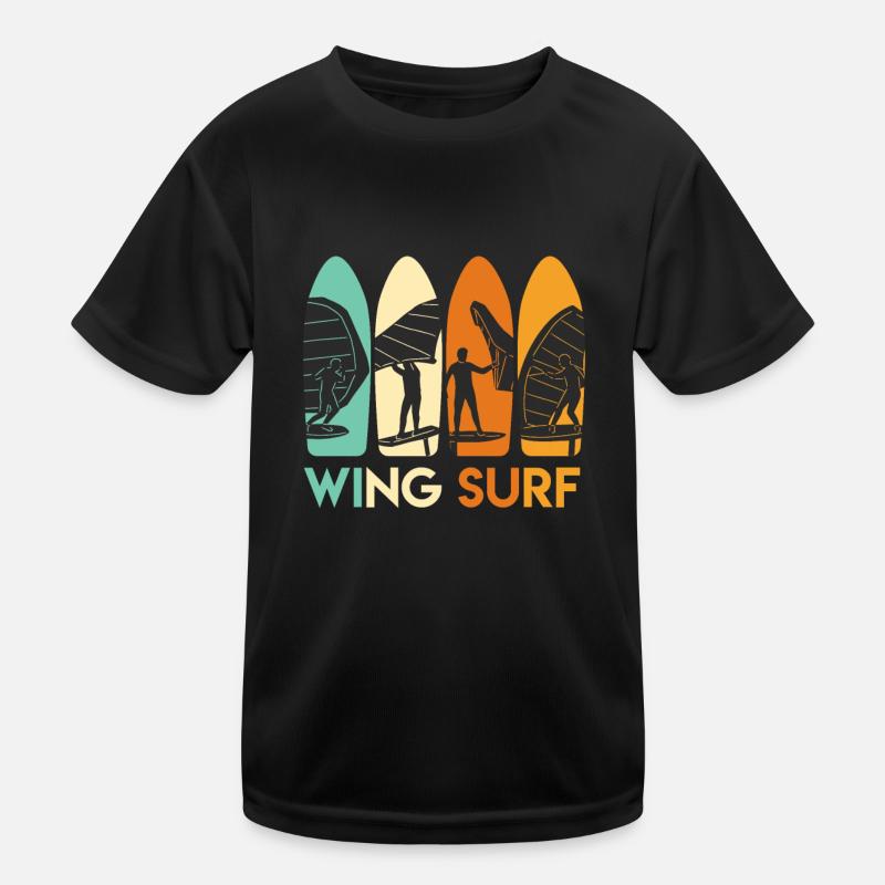 Wing Surf WIng Foil Retro Wingfoiling - Kinder Funktions-T-Shirt - Schwarz
