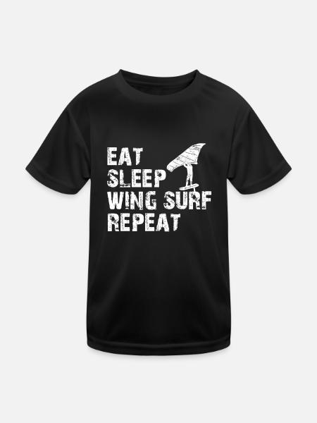 Wingfoil Eat Sleep Wing Foil Repeat Wingsurf - Kids Functional T-Shirt - black - Front