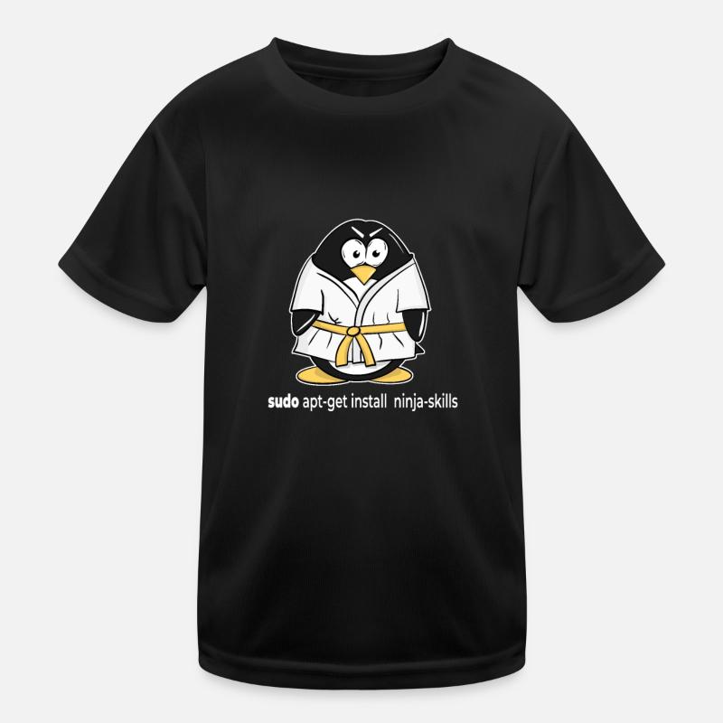 Linux Pinguin installiert seine Ninja Skills mit Kinder Funktions-T-Shirt