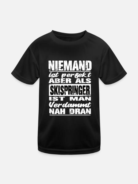 Skispringer - Kinder Funktions-T-Shirt - Schwarz - Vorne