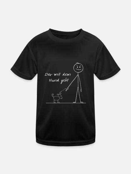 Der mit dem Hund gassi geht - Kinder Funktions-T-Shirt - Schwarz - Vorne