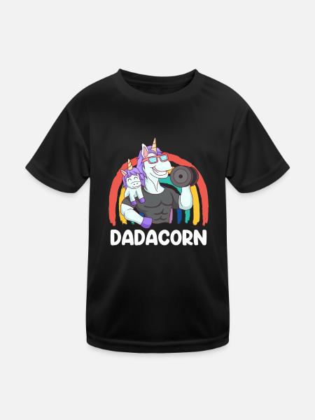 Dad Daughter Expectant Papa Bodybuilder Dadacorn - Kids Functional T-Shirt - black - Front