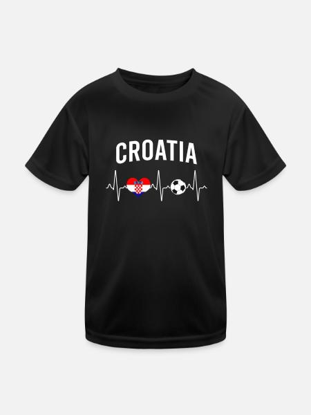 Kroatien Fußball Herzschlag - Kinder Funktions-T-Shirt - Schwarz - Vorne
