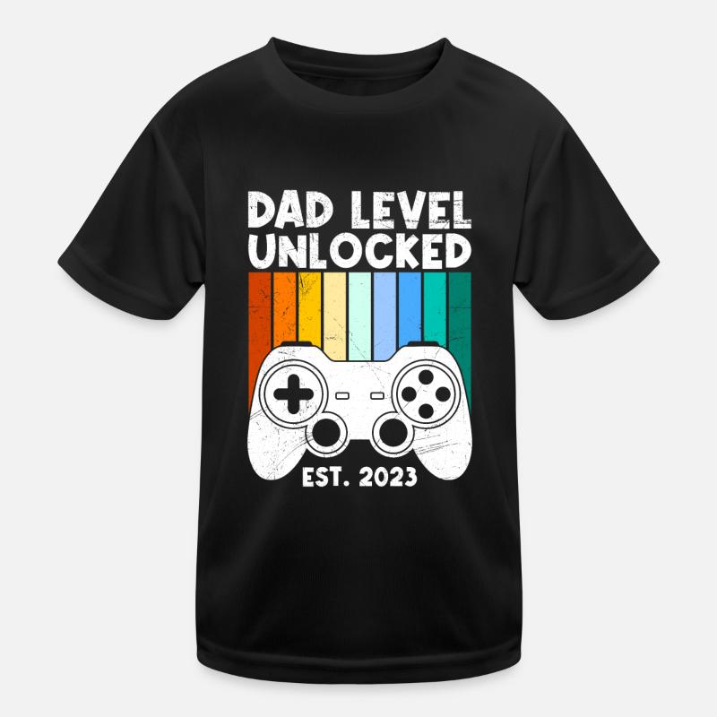 Dad Level unlocked werdender Vater 2023 - Kinder Funktions-T-Shirt - Schwarz