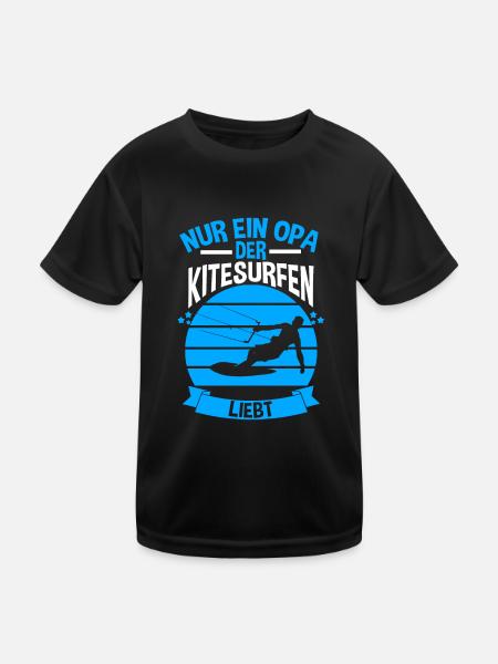 Kitesurfen Opa - Kinder Funktions-T-Shirt - Schwarz - Vorne