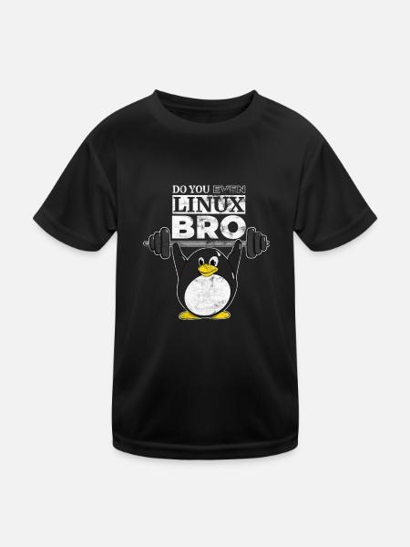 Do You Even Linux Bro Linux Pinguin hebt Gewichte - Kinder Funktions-T-Shirt - Schwarz - Vorne