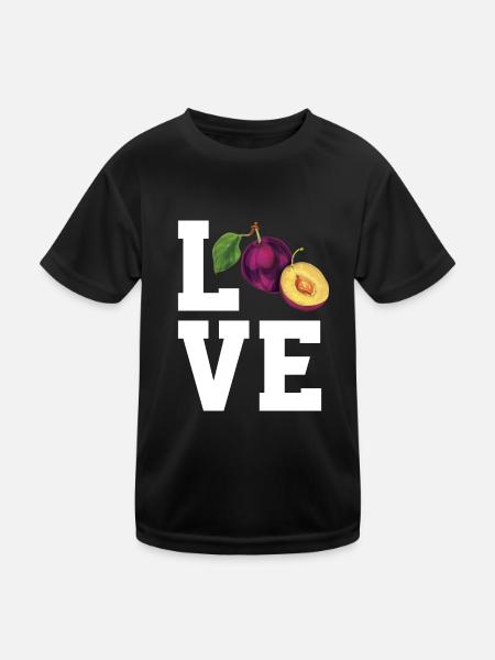 Liebe Pflaumen - Kinder Funktions-T-Shirt - Schwarz - Vorne