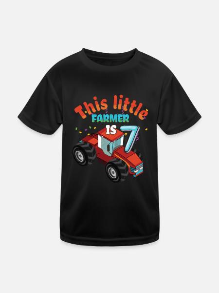 Birth Born Age 7 Years Old Little Farmer Tractor - Kinder Funktions-T-Shirt - Schwarz - Vorne