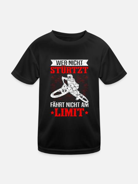 Wer nicht stürzt Fährt nicht am Limit - MTB Spruch - Kinder Funktions-T-Shirt - Schwarz - Vorne