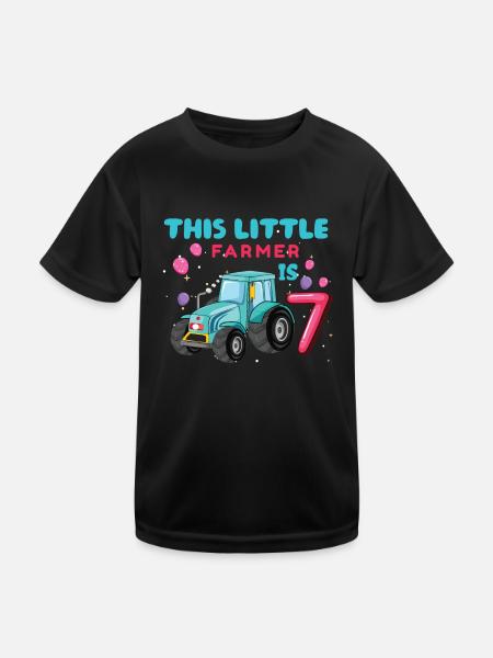 Birth Born Age 7 Year Old Little Farmer Tractor - Kinder Funktions-T-Shirt - Schwarz - Vorne