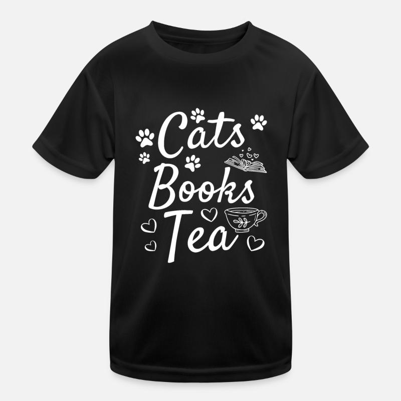 Katzen Bücher Tea Library Buch lesen - Kinder Funktions-T-Shirt - Schwarz