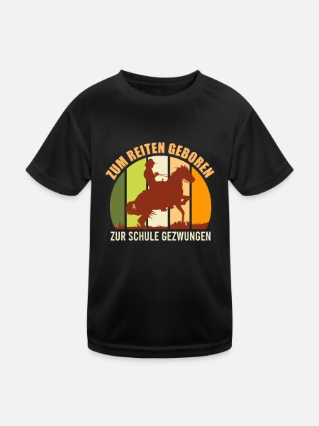 Zum reiten geboren Zur Schule gezwungen - Kinder Funktions-T-Shirt - Schwarz - Vorne