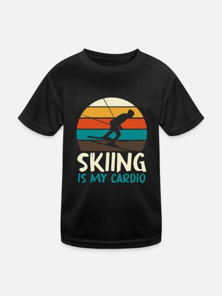 Skifahren Ski Skifahrer Biathlon Schnee Winterspor - Kinder Funktions-T-Shirt - Schwarz - Vorne
