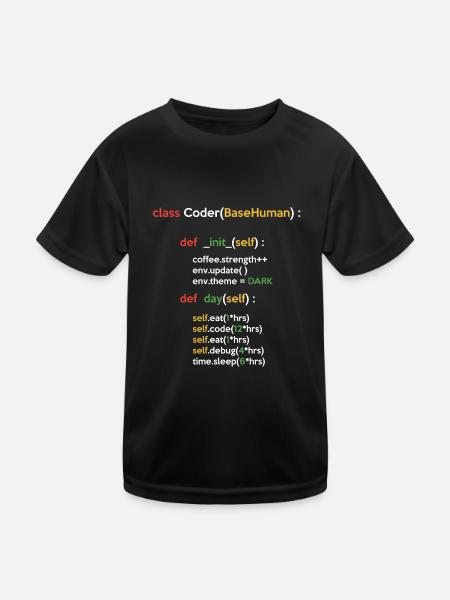 Class Coder Base Human Programming Coder Computer - Kinder Funktions-T-Shirt - Schwarz - Vorne