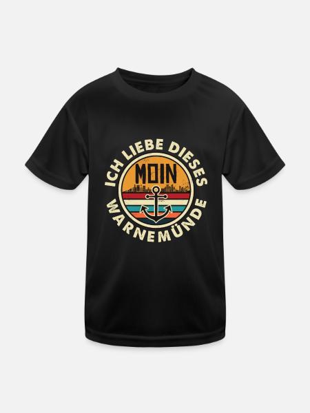 Ich liebe dieses Warnemünde Ostsee mit Moin - Kinder Funktions-T-Shirt - Schwarz - Vorne