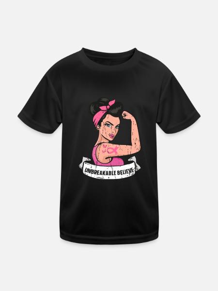 Brustkrebs-Überlebende Unzerbrechliche starke Frau - - Kinder Funktions-T-Shirt - Schwarz - Vorne