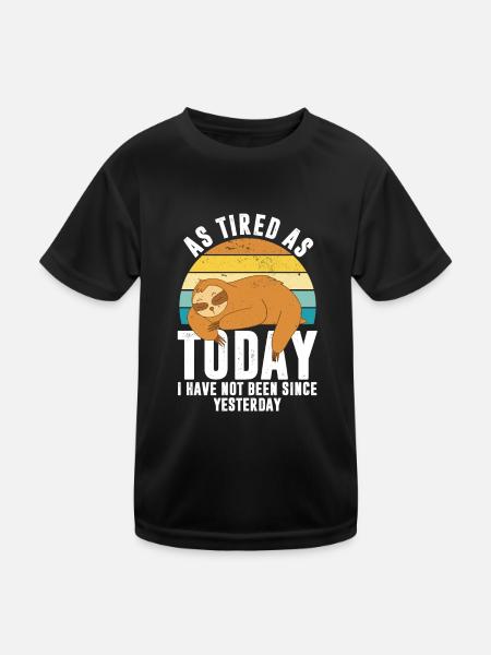 Tired Funny Sayings Lazy Vintage Sloth - Kids Functional T-Shirt - black - Front