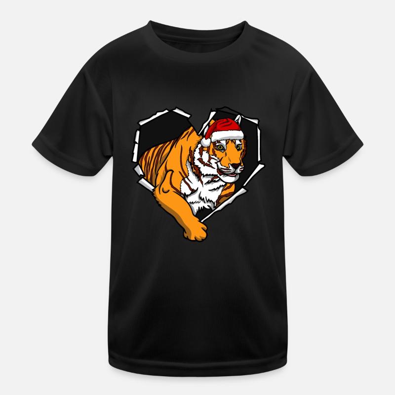 Crack Tiger with Christmas Cap Hole Kids Functional T-Shirt