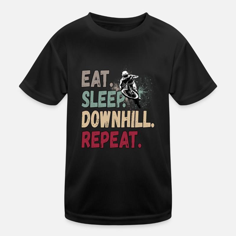 Eat Sleep Downhill Repeat Mountains Retro Wave Vintage Kids Functional T-Shirt