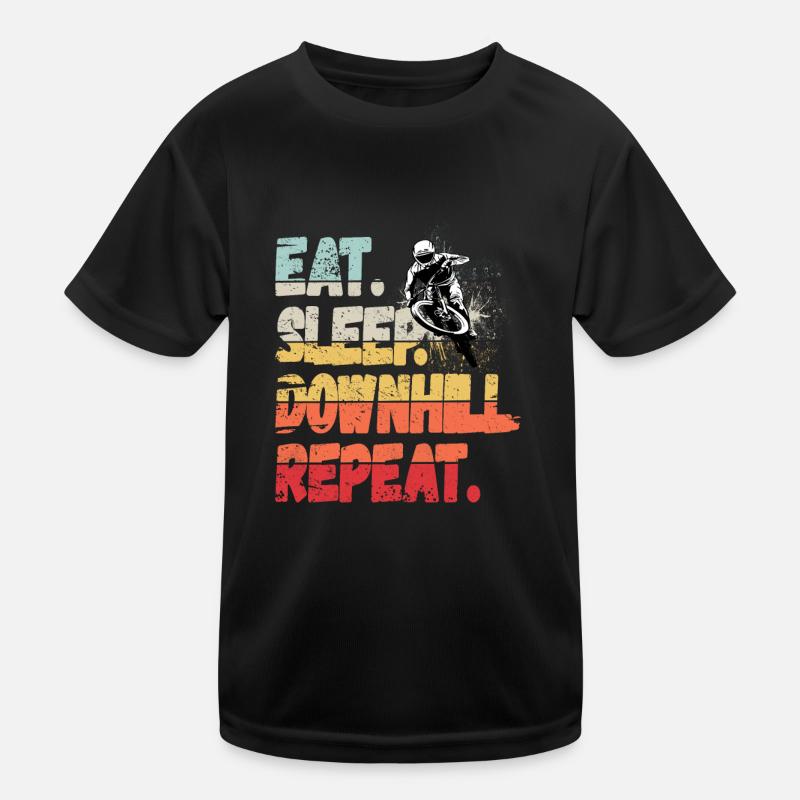 Eat Sleep Downhill Repeat Mountains Retro Wave Vintage Kids Functional T-Shirt