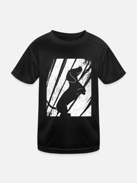 Dackel Dachshund Silhouette Retro Vintage Motiv - Kinder Funktions-T-Shirt - Schwarz - Vorne