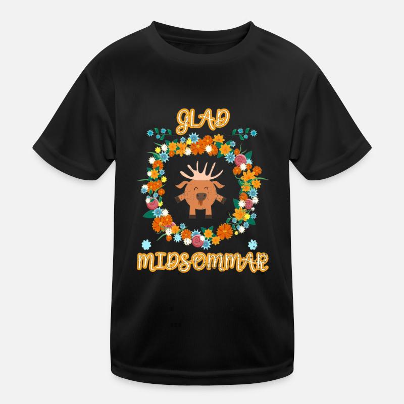 Midsommar Schweden Elch Blumen Mitsommer Geschenk Kinder Funktions-T-Shirt