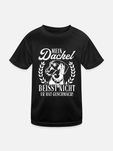 Mein Dackel beisst nicht, er hat Geschmack Dackel - Kinder Funktions-T-Shirt - Schwarz - Vorne