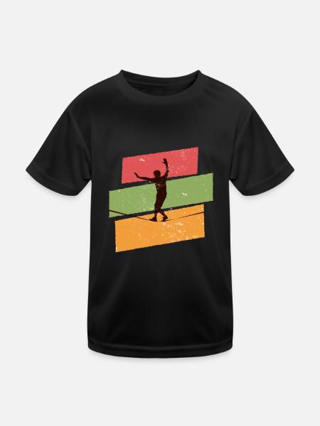 Retro vintage Slackline - Kids Functional T-Shirt - black - Front