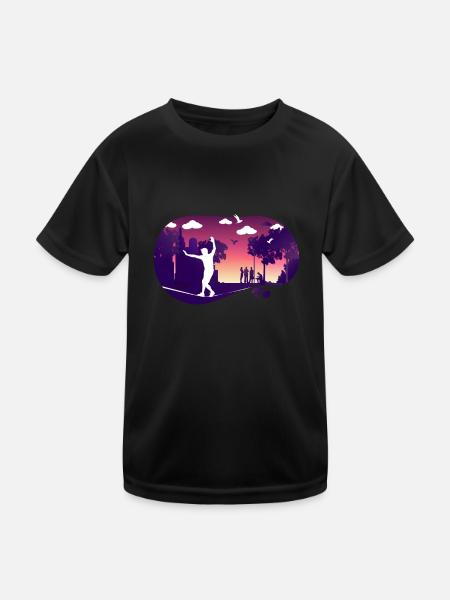 Slackline, Urban, Lifestyle & Stadt - Kinder Funktions-T-Shirt - Schwarz - Vorne