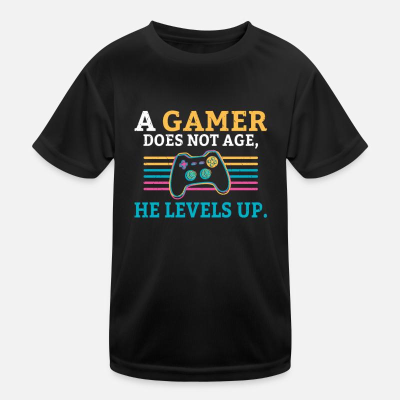 A gamer does not age he levels up fun gaming Kids Functional T-Shirt