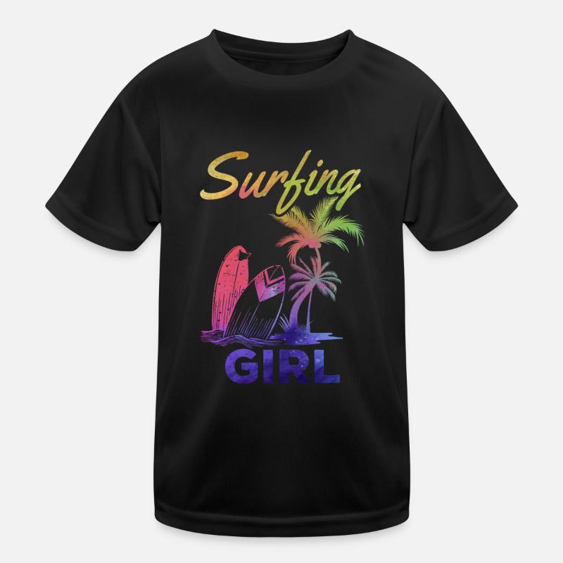 Surfboard Surfer Wave Surfen Mädchen Surfen - Kinder Funktions-T-Shirt - Schwarz