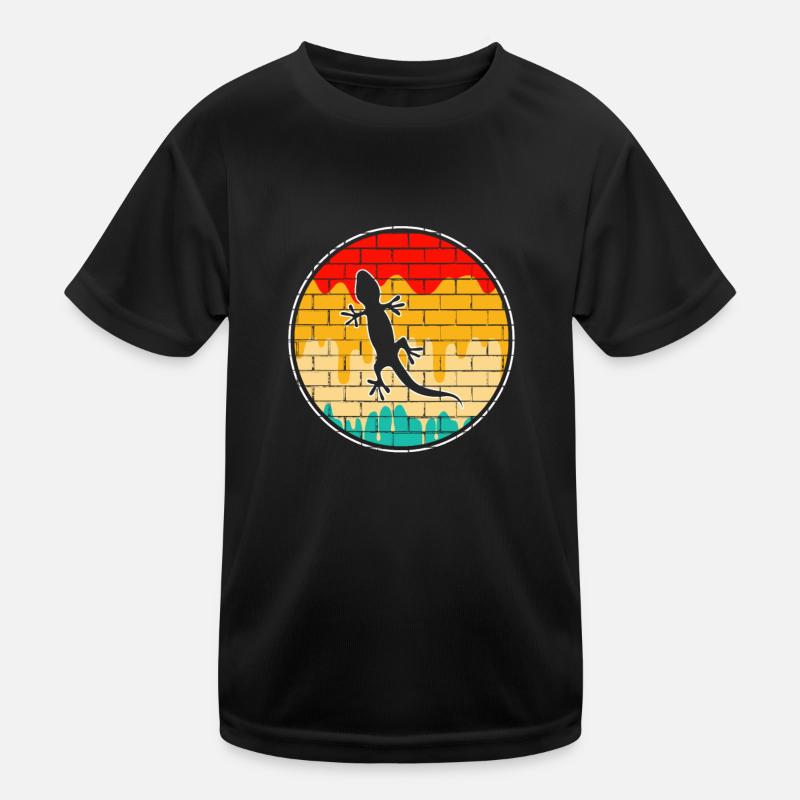 Eidechse Retro - Kinder Funktions-T-Shirt - Schwarz
