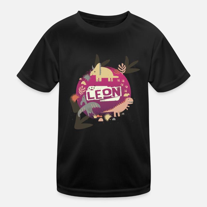 LEON - Beau nom de garçon avec de mignons dinosaures T-shirt sport Enfant