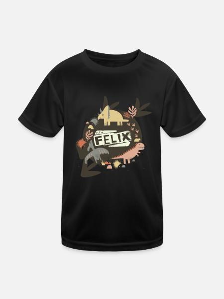 FELIX - Beautiful boy name with cute dinosaurs - Kids Functional T-Shirt - black - Front