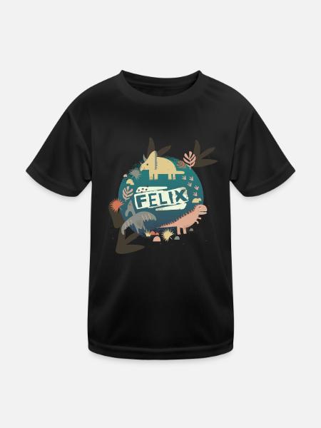 FELIX - Beautiful boy name with cute dinosaurs - Kids Functional T-Shirt - black - Front