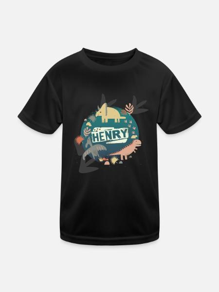 HENRY - Beau nom de garçon avec de mignons dinosaures - T-shirt sport Enfant - noir - Devant