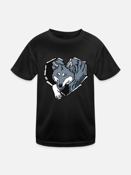 Crack Wolf Torn Hole Coeur Loup Visage - T-shirt sport Enfant - noir - Devant