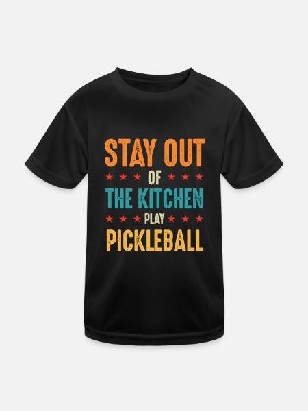 Stay Out Of The Kitchen Play Pickleball - Kinder Funktions-T-Shirt - Schwarz - Vorne