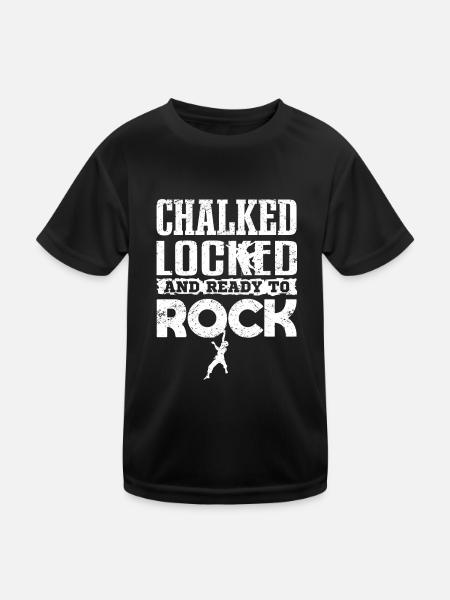 Klettern Bouldern CHALKED LOCKED AND READY TO ROCK - Kinder Funktions-T-Shirt - Schwarz - Vorne