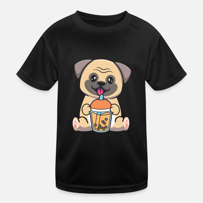 Bubble Milk Tea Pug drinks Boba milk tea Kids Functional T-Shirt