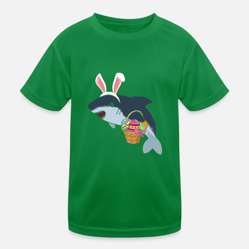Easter Shark Shark with Easter Egg in basket Kids Functional T-Shirt