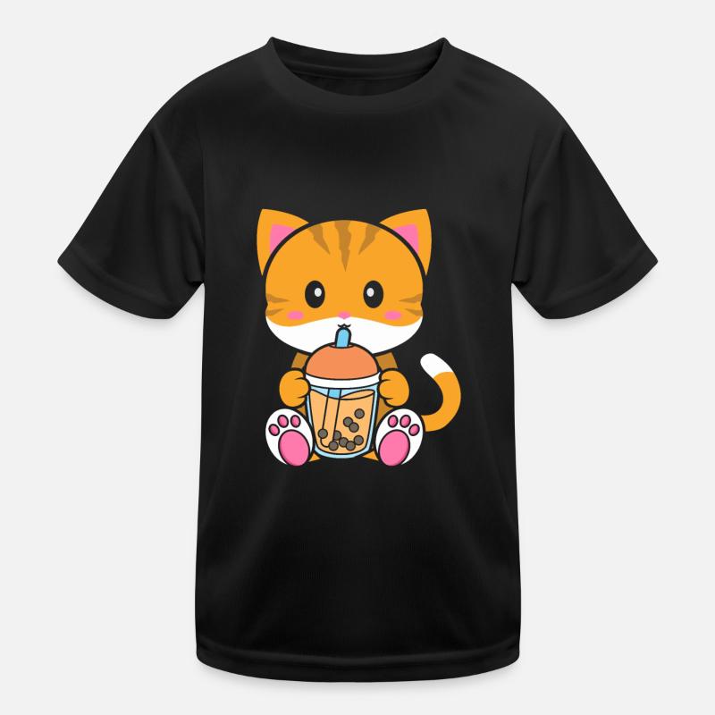 Bubble Milk Tea Cat drinks Boba Milk Tea Kids Functional T-Shirt