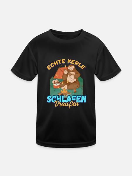Echte Kerle Schlafen Draußen - Campen Zelten Natur - Kinder Funktions-T-Shirt - Schwarz - Vorne