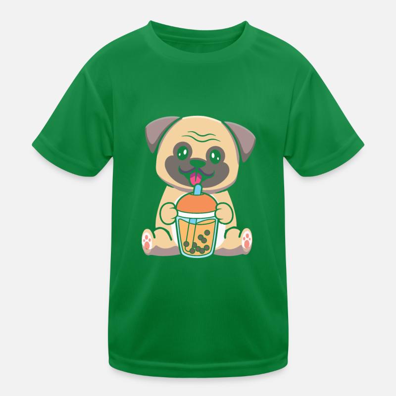 Bubble Milk Tea Mops Hund trinkt Boba Milchtee Kinder Funktions-T-Shirt