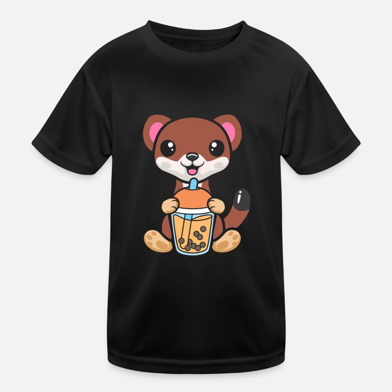 Bubble Milk Tea Weasel Ferret drinks milk tea Kids Functional T-Shirt