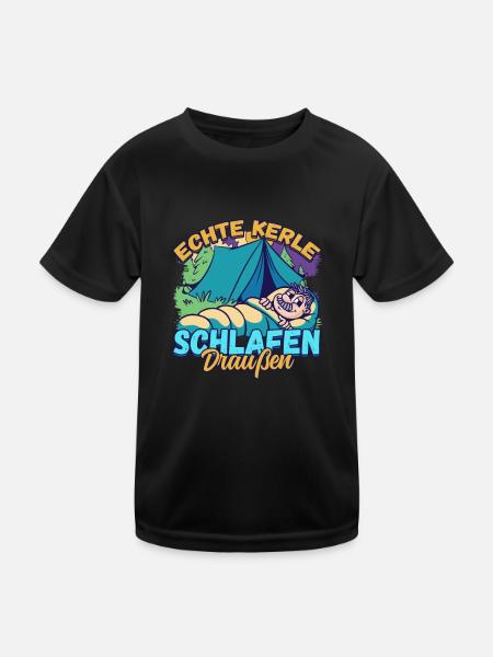 Echte Kerle Schlafen Draußen - Campen Zelten Natur - Kinder Funktions-T-Shirt - Schwarz - Vorne